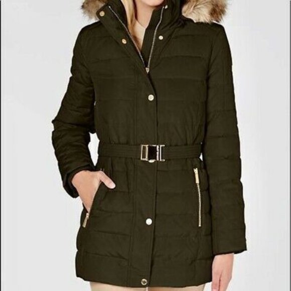 michael kors petite faux fur hooded down coat